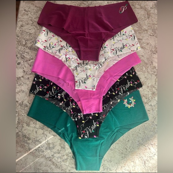 VS PINK Christmas No Show Cheekster Panties Large Multi 5 Pack NEW - Picture 1 of 10